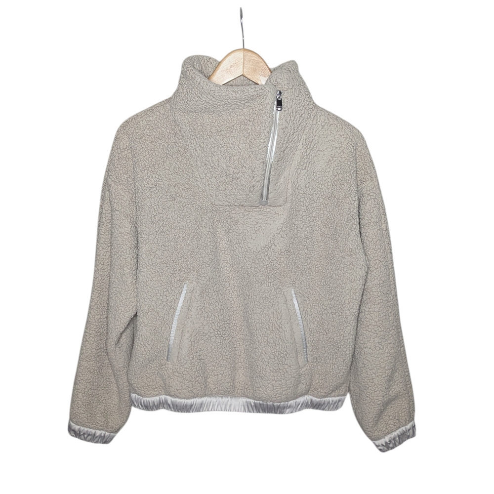 Athleta Tugga Beige Sherpa Fleece Quarter Zip Pullover Funnel Neck Small - Picture 1 of 15
